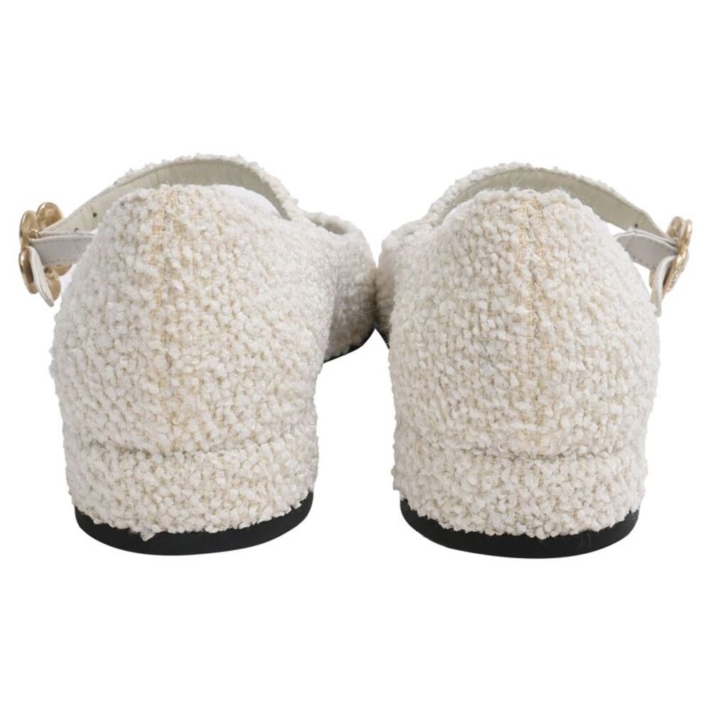 Chanel CC Tweed Mary Jane Ballet Flats in White Cotton - Picture 3 of 11